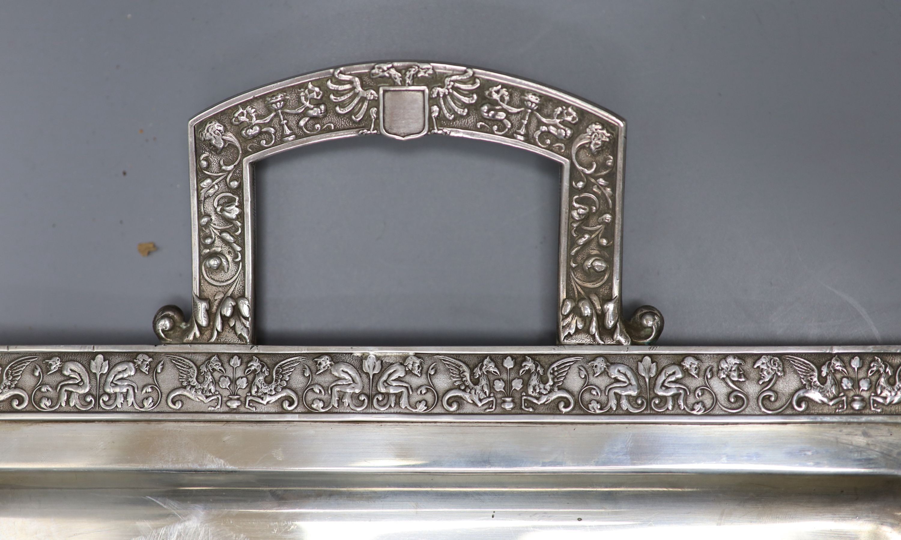 A continental white metal two handled tea tray, stamped Hernandez, 53.9cm over handles, 41.5oz.